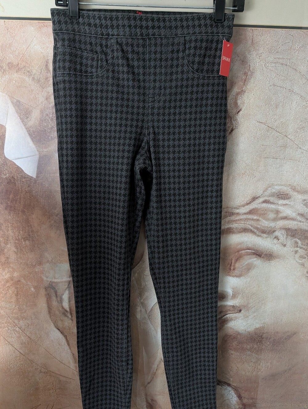NWT SPANX Jean-ish Ankle Leggings Black and Gray Houndstooth Pattern Size S/P